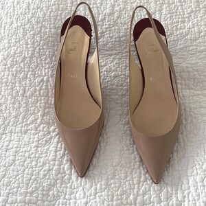 Christian Louboutin Shoes. Cream & Burgandy Patent Leather.